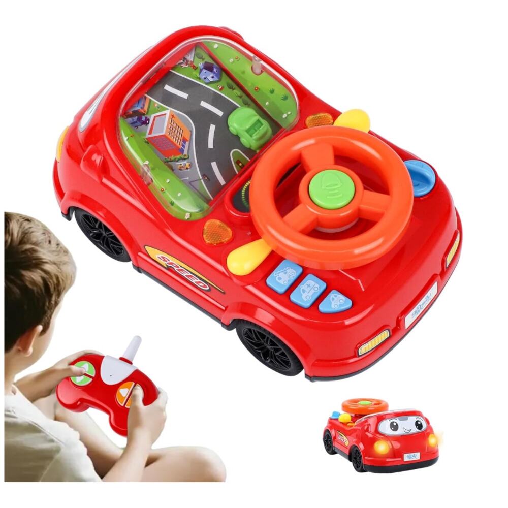 2-in-1 Toddler RC Racing Car Steering Wheel Toy, Simulated Learning Game 18+ Mos